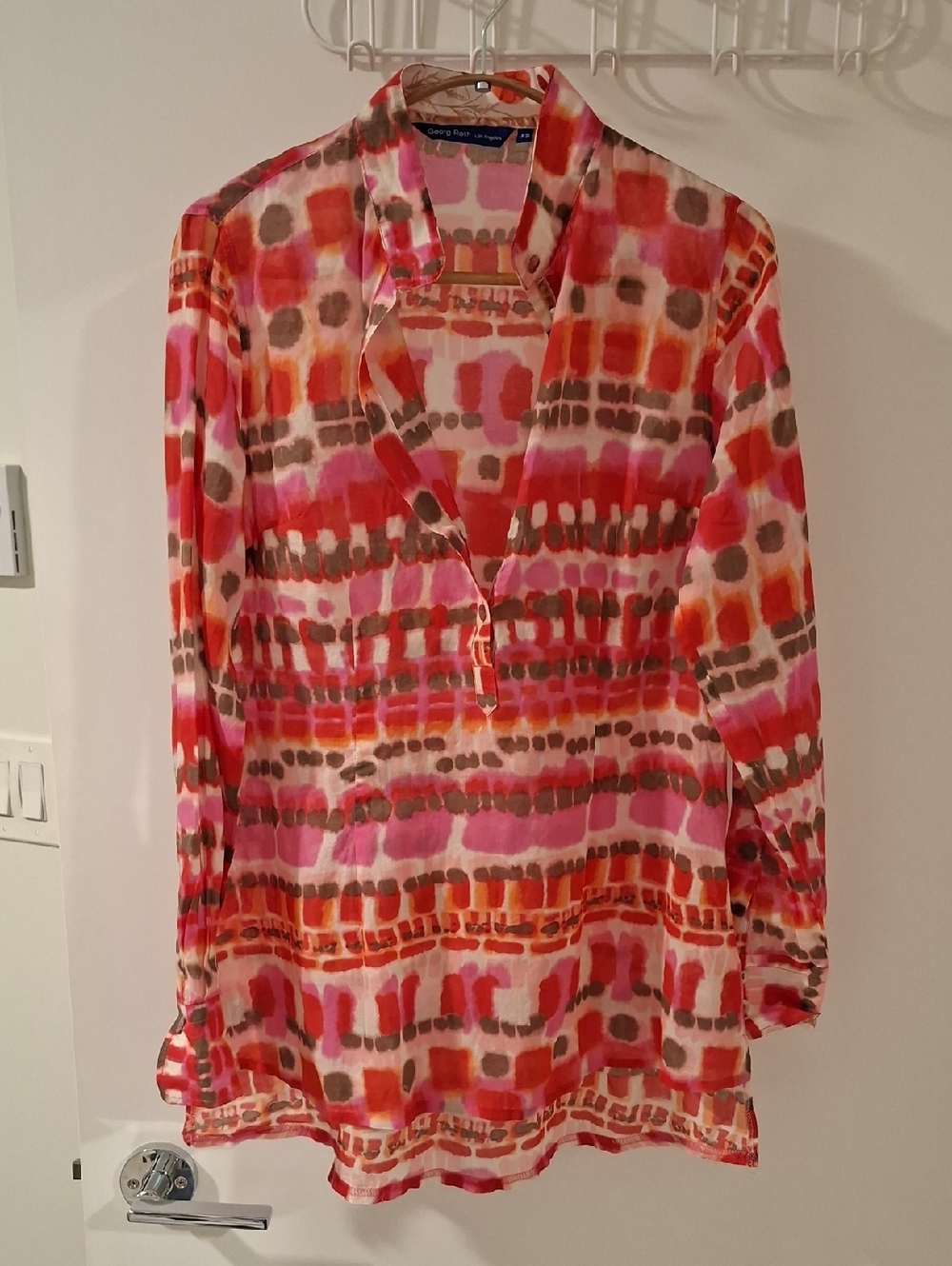 Georg Roth Pink & Orange Lightweight Cotton Luxury Tie-dye Tunic (Size XS)